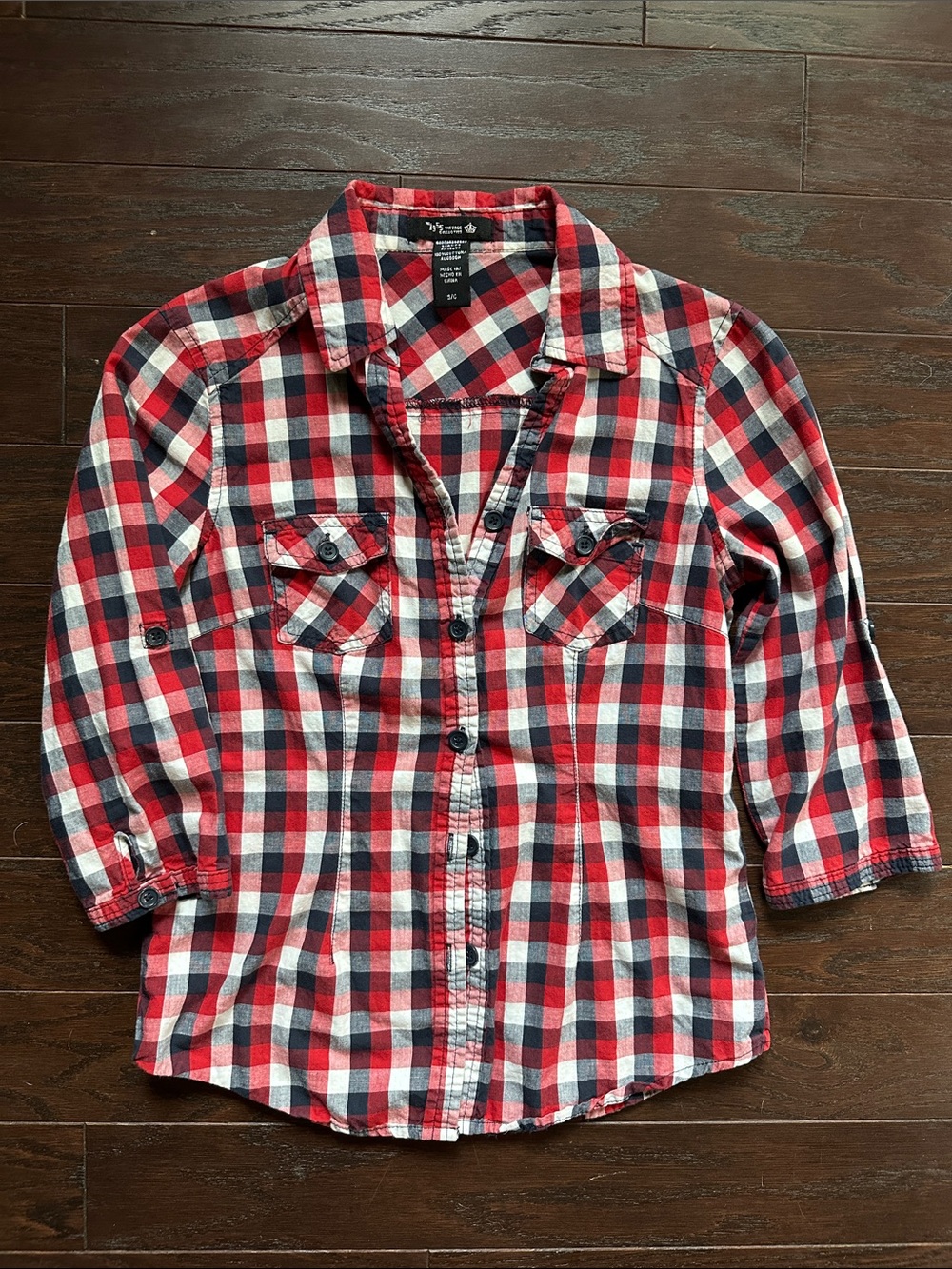 Red Black White Plaid Button-Up Shirt